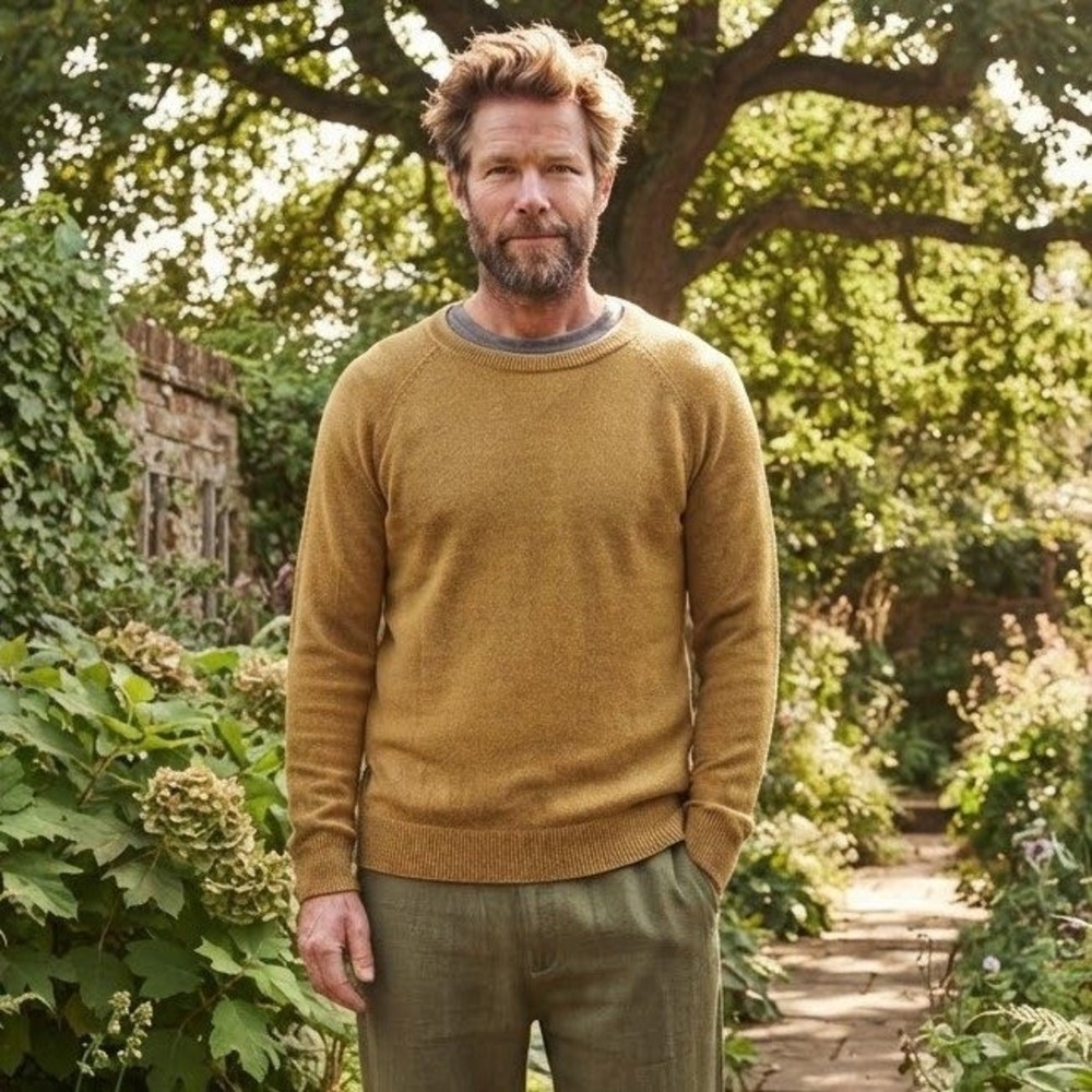 Uniqlo Linen Cotton Crewneck Sweater Mens XL Knit Earthy Natural Earth Tone Fall